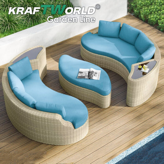 Градински комплект Long Beach: 2 ратанови дивана и табуретка/маса с опция за сглобяване в легло