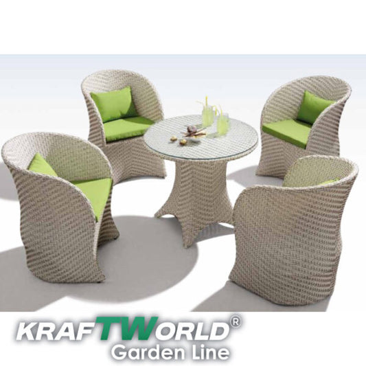 Градински комплект Malta – 4 ратанови стола с възглавници + маса със стъклен плот