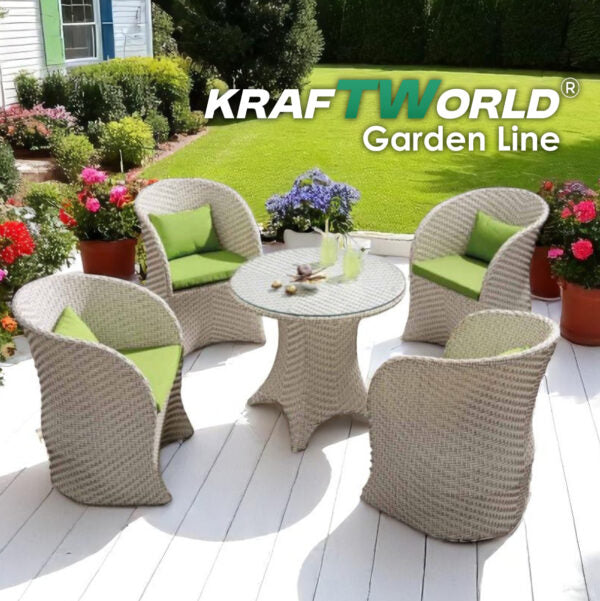 Градински комплект Malta – 4 ратанови стола с възглавници + маса със стъклен плот