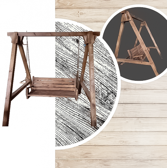 Усилена дървена градинска люлка – масивна конструкция и седалка 130 см