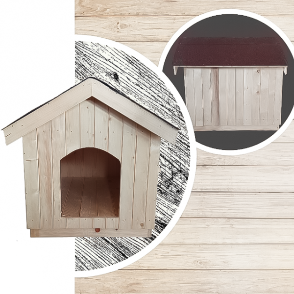 Къща за куче XXL от масивна дървесина – просторна колиба за едри породи