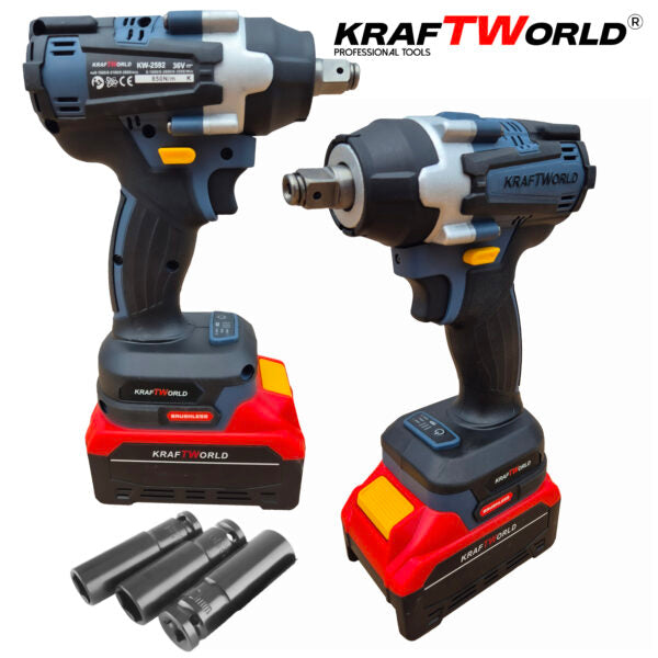 Комплект 4в1 KraftWorld Безчеткови Машини Гайковерт-винтоверт, Ъглошлайф и Перфоратор