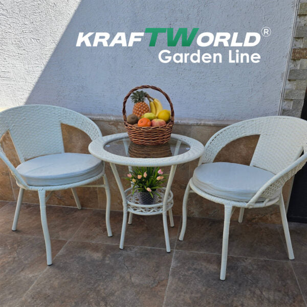 Ратанов Комплект с Маса и Два Стола – Стил и Комфорт за Вашата Градина в Бяло/Екрю!