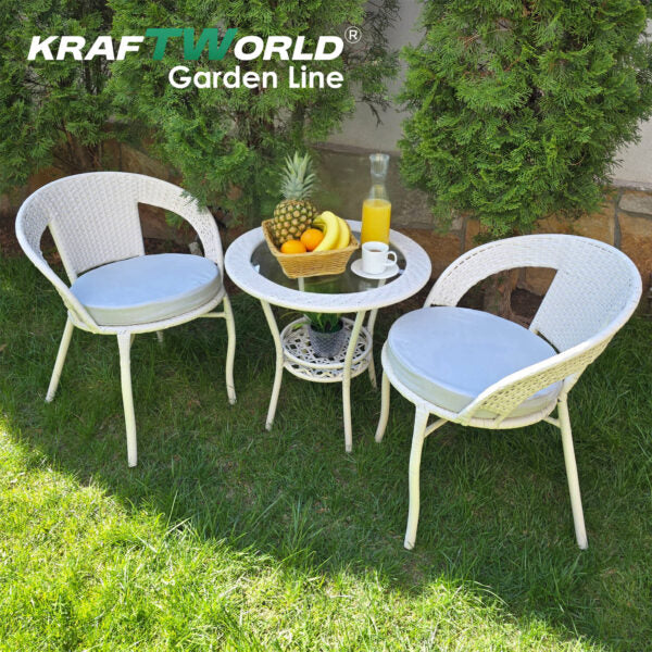 Градински Ратанов Комплект Teresa – Маса и Два Стола – Идеален за Отдих на Открито!