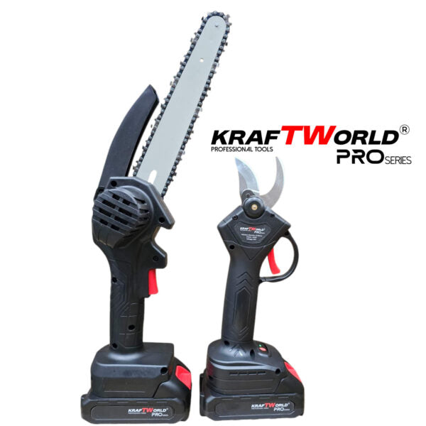 KraftWorld Акумулаторен Комплект – Мини Резачка 15см и 20см и Лозарска Ножица с 2бр Батерии в Един Куфар