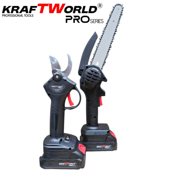 KraftWorld Акумулаторен Комплект – Мини Резачка 15см и 20см и Лозарска Ножица с 2бр Батерии в Един Куфар
