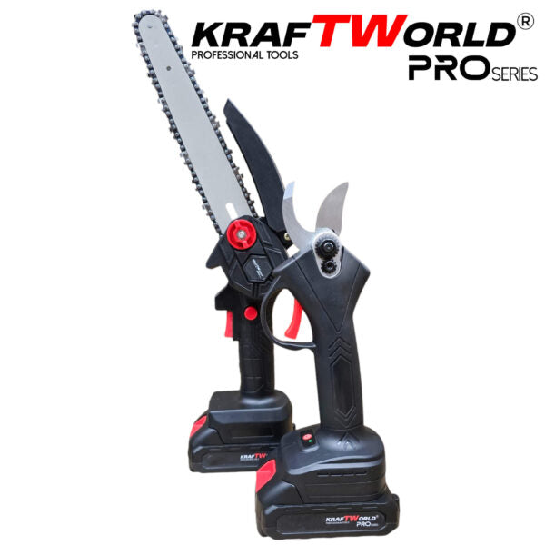 KraftWorld Акумулаторен Комплект – Мини Резачка 15см и 20см и Лозарска Ножица с 2бр Батерии в Един Куфар