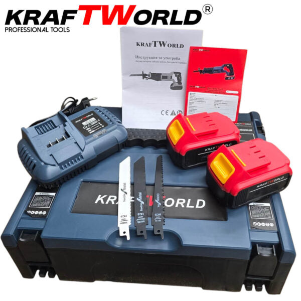 Професионален Акумулаторен Саблен Трион KraftWorld + 3 ножчета