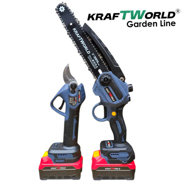Професионален комплект KraftWorld – Лозарска ножица с 4 степени + Мини Резачка с Авто смазване