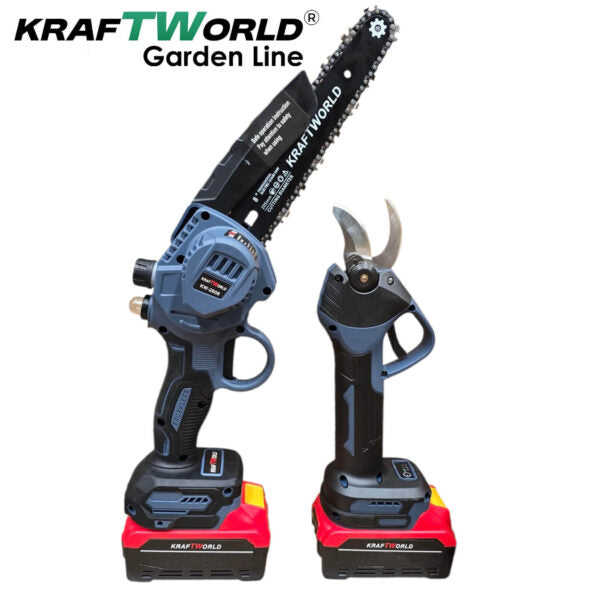 Професионален комплект KraftWorld – Лозарска ножица с 4 степени + Мини Резачка с Авто смазване