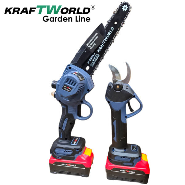 Професионален комплект KraftWorld – Лозарска ножица с 4 степени + Мини Резачка с Авто смазване