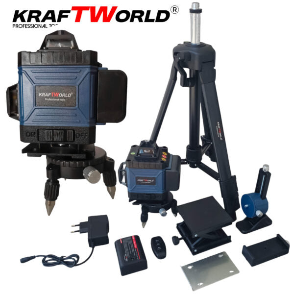 Акумулаторен комплект KraftWorld 5в1 – Лазерен Нивелир, Гайковерт – Винтоверт, Перфоратор, Ъглошлайф