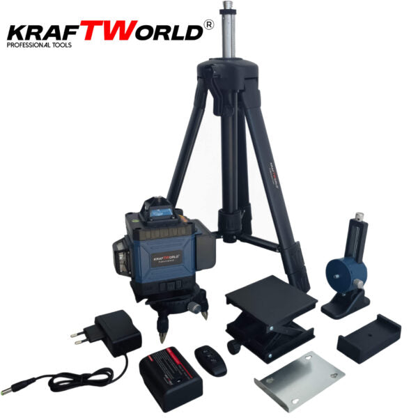 Акумулаторен комплект KraftWorld 5в1 – Лазерен Нивелир, Гайковерт – Винтоверт, Перфоратор, Ъглошлайф