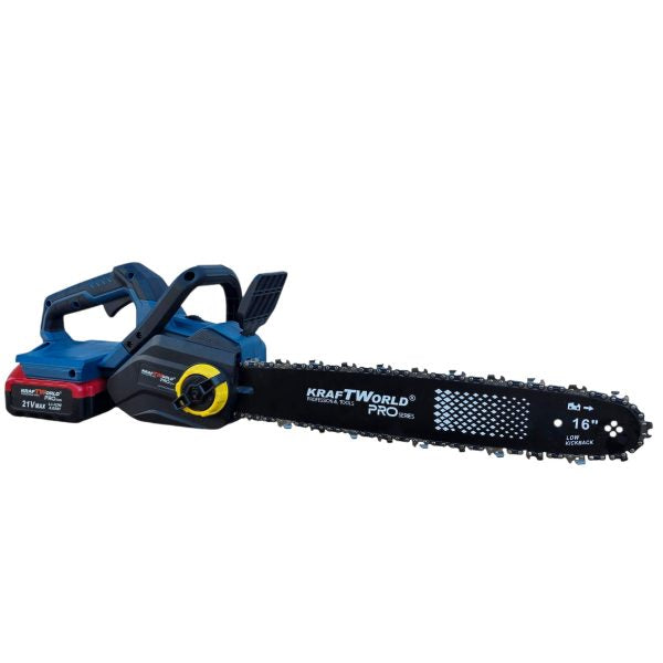 Акумулаторна Верижна Резачка с двойна батерия KraftWorld PRO – 42V (2×21V), 16″, 2 Вериги