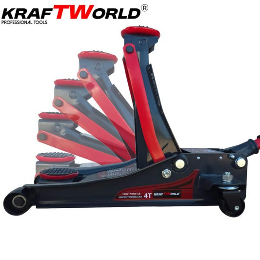 Нископрофилен Хидравличен Крик с Двойна Помпа KraftWorld – 4T, 83–465 мм