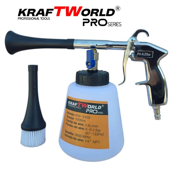 Професионален пневматичен пистолет KraftWorld KW-2455 авто детайлинг, кожа и текстил, 6-9 bar
