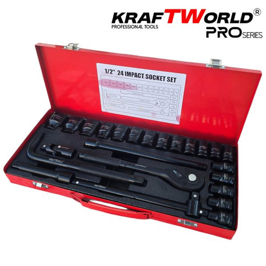 Комплект ударни вложки KraftWorld 1/2″ – 24 части в метален куфар