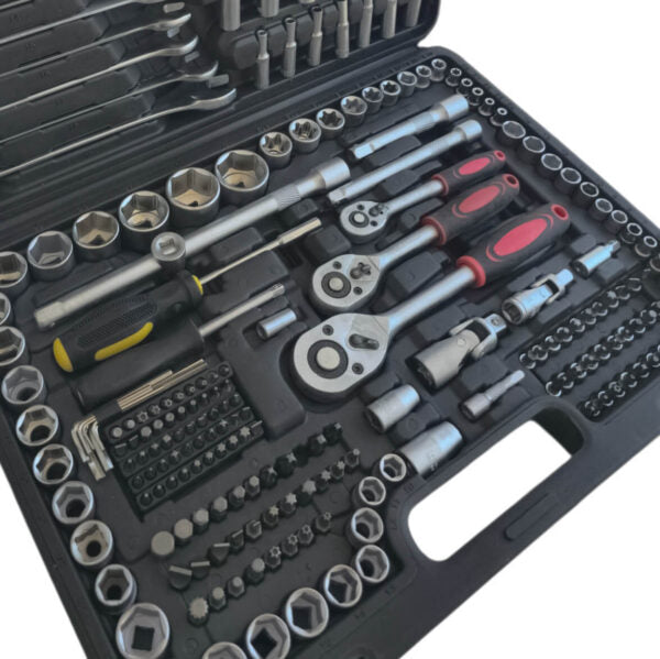 Гедоре KraftWorld 216 части 1/4″ 3/8″ 1/2″ CR-V – пълен комплект за професионалисти