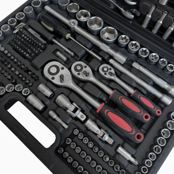 Гедоре KraftWorld 216 части 1/4″ 3/8″ 1/2″ CR-V – пълен комплект за професионалисти