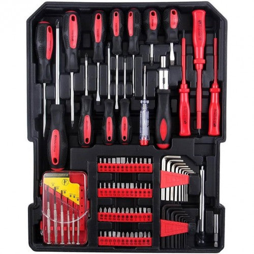 Куфар с инструменти 499 части KraftWorld – тресчотни ключове,тресчотка, клещи, отвертки