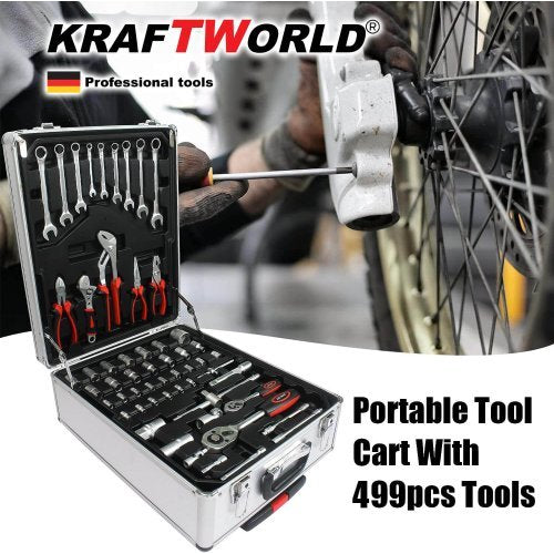 Куфар с инструменти 499 части KraftWorld – тресчотка, ключове, отвертки, клещи