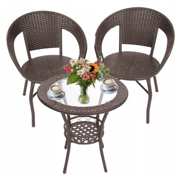 Ратанов Комплект с Маса и Два Стола – Стил и Комфорт за Вашата Градина в Бяло/Екрю!