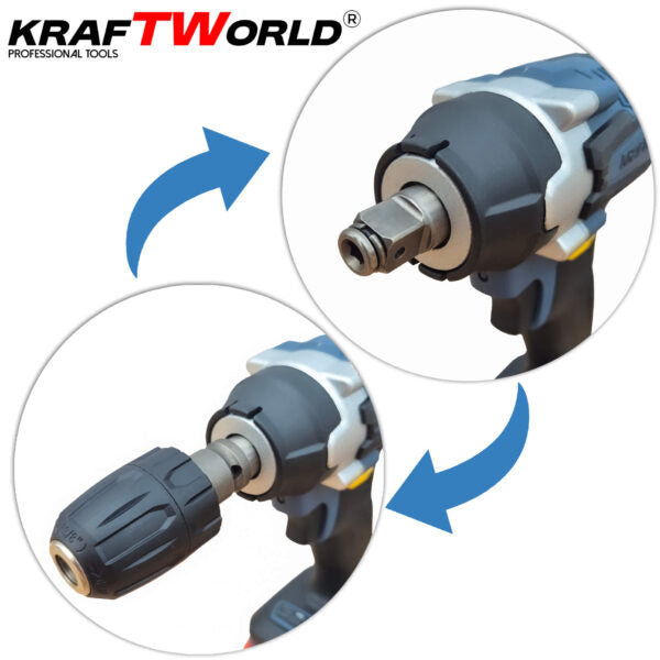 Комплект 4в1 KraftWorld Безчеткови Машини Гайковерт-винтоверт, Ъглошлайф и Перфоратор