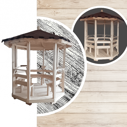 Дървена осмоъгълна градинска беседка – масивна конструкция 250×250×300 см