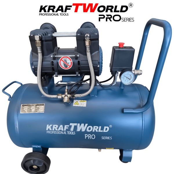 Тих Безмаслен компресор за въздух Kraftworld Pro 50L | 1100W | 0.8MPa