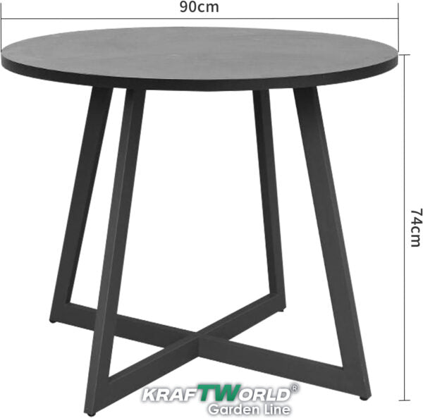 Градински комплект Рига: 4 алуминиеви стола с възглавници + маса Ø90 см