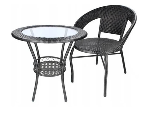 Ратанов Комплект с Маса и Два Стола в Черно – Стил и Комфорт за Вашата Градина!