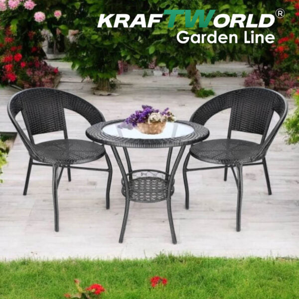 Ратанов Комплект с Маса и Два Стола в Черно – Стил и Комфорт за Вашата Градина!