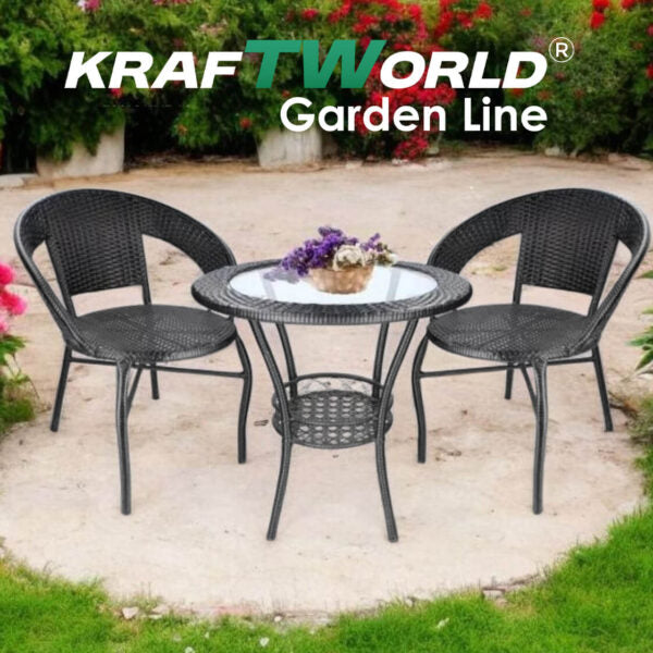 Ратанова Маса и 2 Стола + Луксозна Висяща Люлка тип Гнездо – Градински Комплект за Релакс