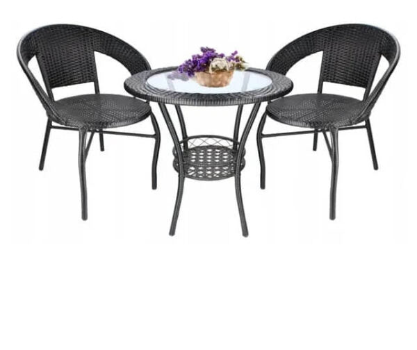 Ратанов Комплект с Маса и Два Стола в Черно – Стил и Комфорт за Вашата Градина!