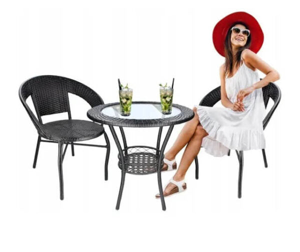 Ратанов Комплект с Маса и Два Стола в Черно – Стил и Комфорт за Вашата Градина!