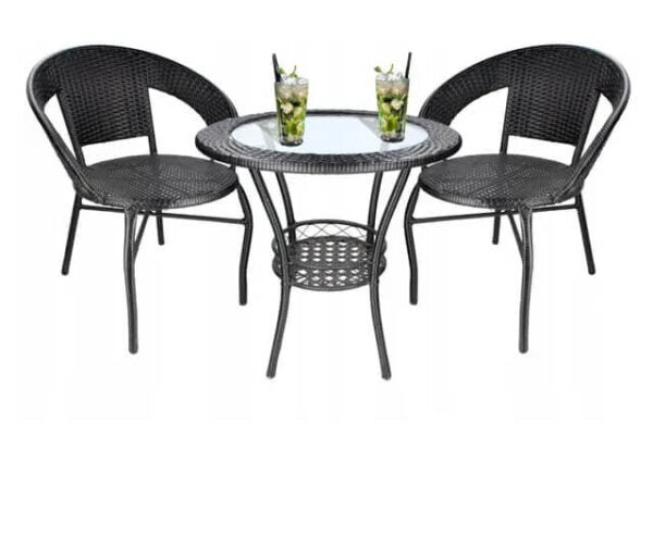Ратанов Комплект с Маса и Два Стола в Черно – Стил и Комфорт за Вашата Градина!