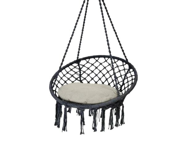 Висящо гнездо Макраме  – Градинска Въжена Люлка – Бяла, Сива и Черна