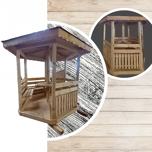 Дървена шестоъгълна градинска беседка – масивна конструкция 250×250×300 см