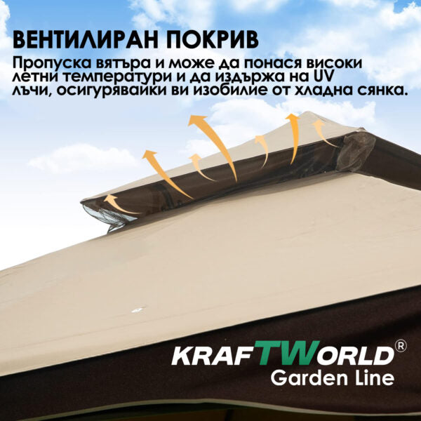 Луксозна градинска шатра Toscana с мрежа против насекоми,UV защита и метална рамка,3.36×3.36м