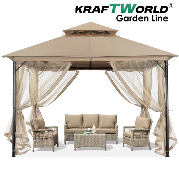 Луксозна градинска шатра Toscana с мрежа против насекоми,UV защита и метална рамка,3.36×3.36м