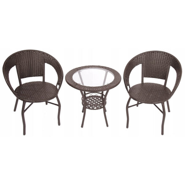 Ратанов Комплект с Маса и Два Стола в Тъмно Кафяво – Стил и Комфорт за Вашата Градина!