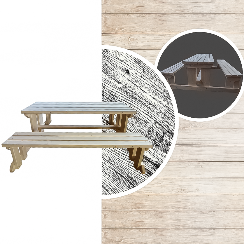 Дървен градински комплект „Баварски“ – маса и две пейки от масив 200×80 см