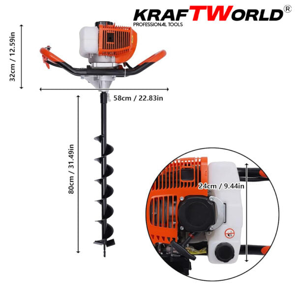 Бензинов Свредел KraftWorld – Градински Свредел с Двутактов Мотор