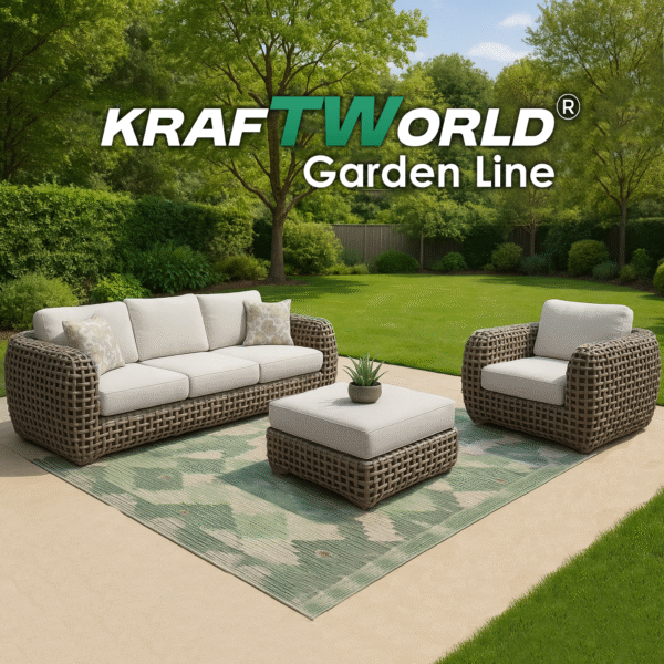 Градински комплект Casablanca: луксозен ратанов диван, 2 кресла и 2 табуретки/маса с възможност за различна подредба