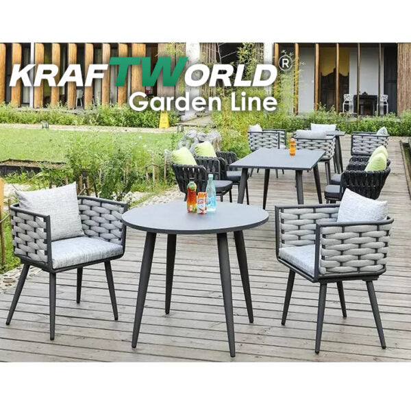 Градински комплект Amalfi: 4 алуминиеви стола с възглавници + маса Ø90 см