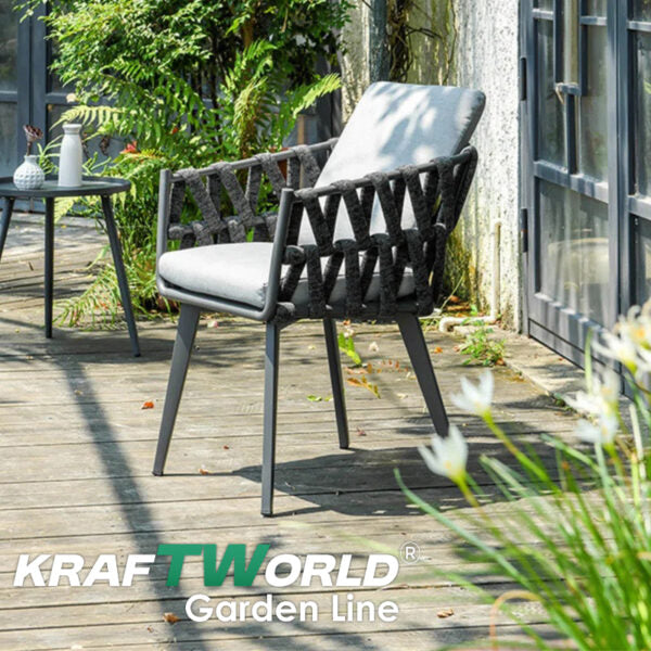 Градински комплект Хага: 4 алуминиеви стола с възглавници + маса Ø90 см