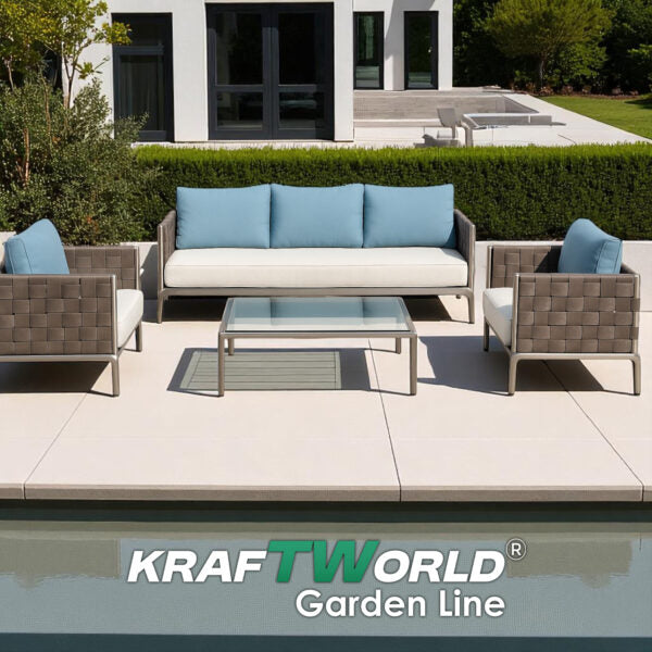 Премиум Градински комплект Миконос: луксозен триместен диван, 2 кресла и маса