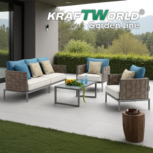 Премиум Градински комплект Миконос: луксозен триместен диван, 2 кресла и маса