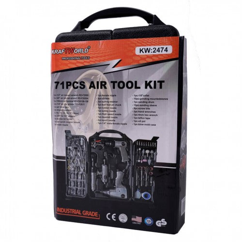 ПРОМО ПАКЕТ Пневматични инструменти 72ч + Компресор за въздух 25л. KraftWorld