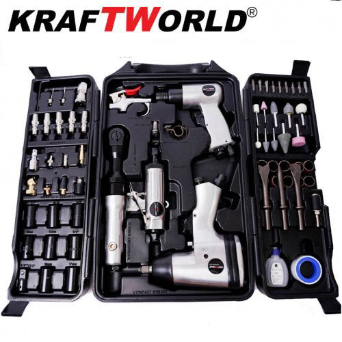 ПРОМО ПАКЕТ Пневматични инструменти 72ч + Компресор за въздух 50л. KraftWorld